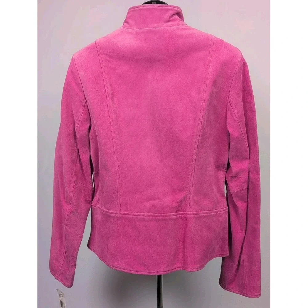 Anne Klein Vintage Brushed Leather Jacket Pink Size 12 100%‎ Leather NWT